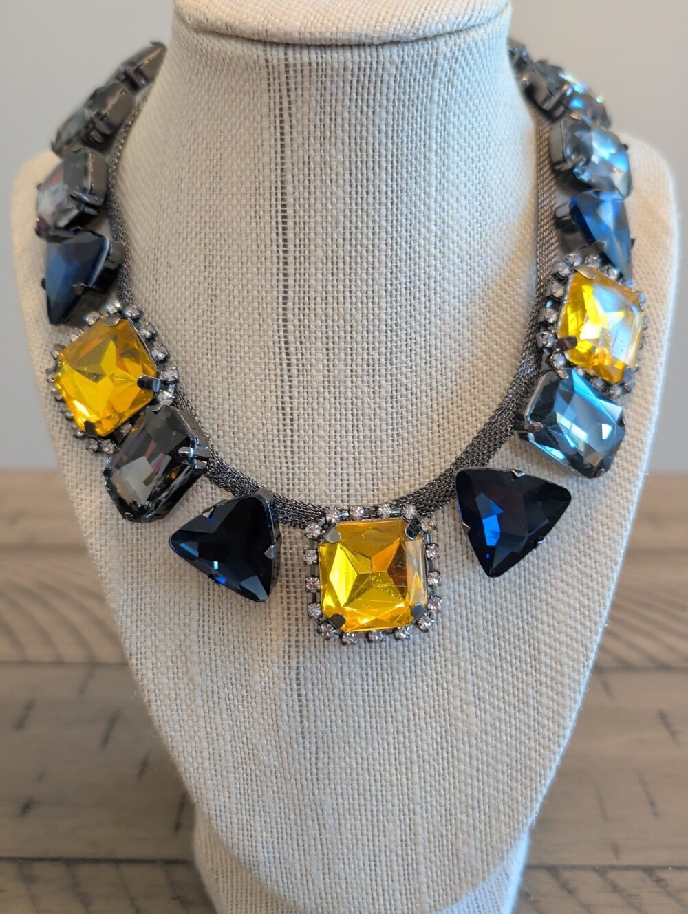 Statement Yellow & Blue Crystal Necklace - Women Jewelry